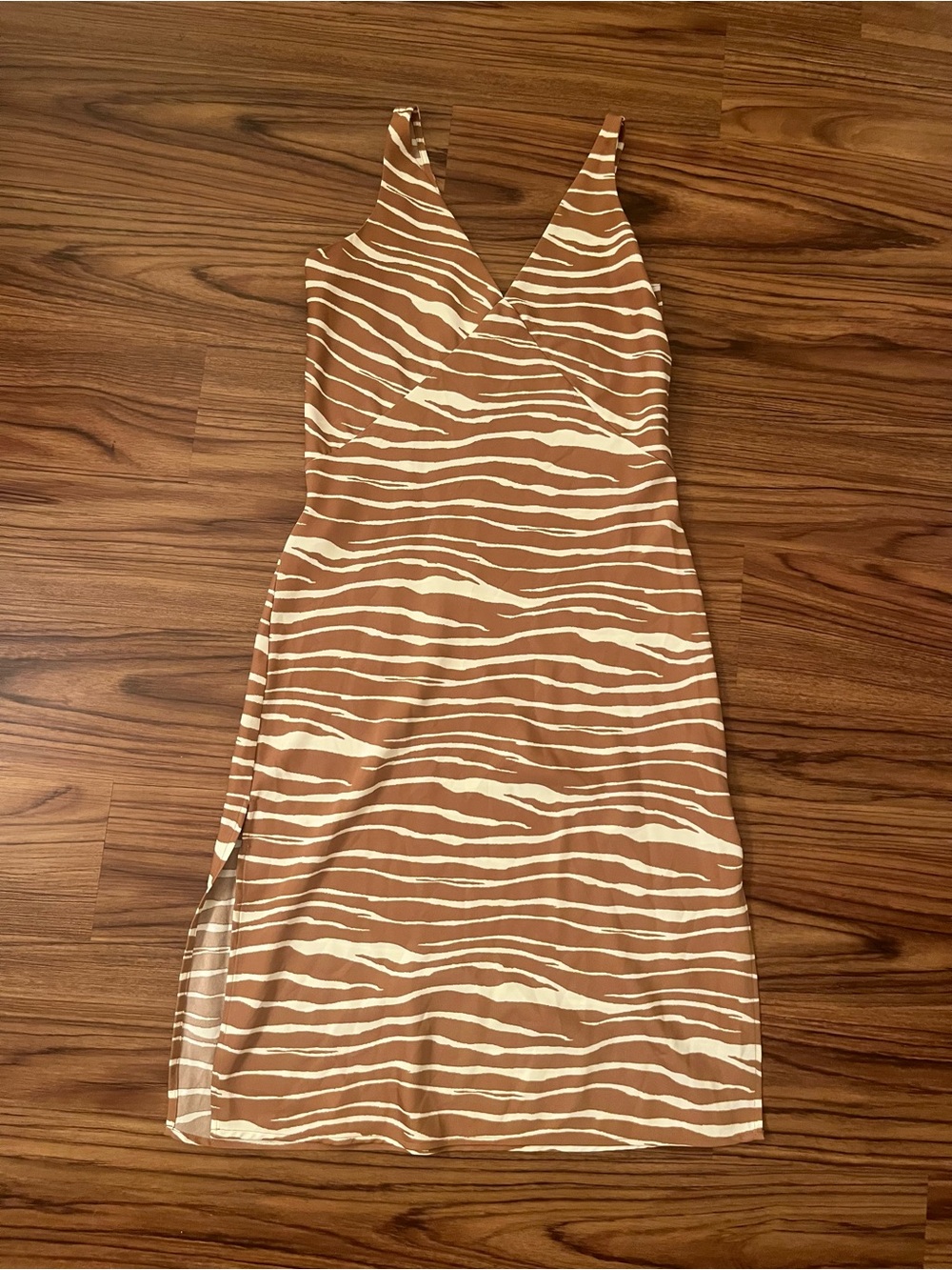 Sleeveless Brown & Cream Zebra-Print Midi Dress